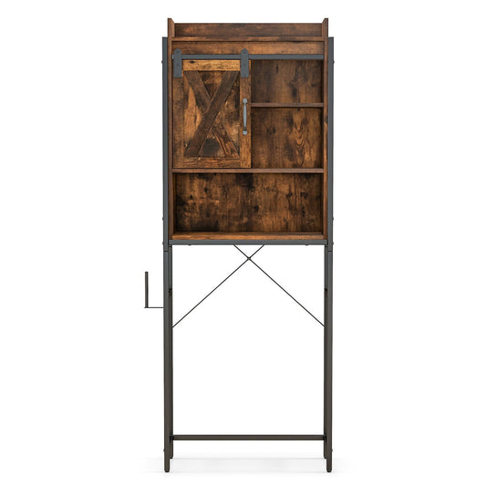 4-Tier Multifunctional Toilet Sorage Cabinet with Adjustable Shelf and Sliding Barn Door, Rustic Brown at Gallery Canada