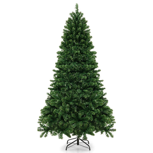 6/7/8 Feet Hinged Christmas Tree with PVC Branch Tips Warm White LED Lights-7 ft, Green