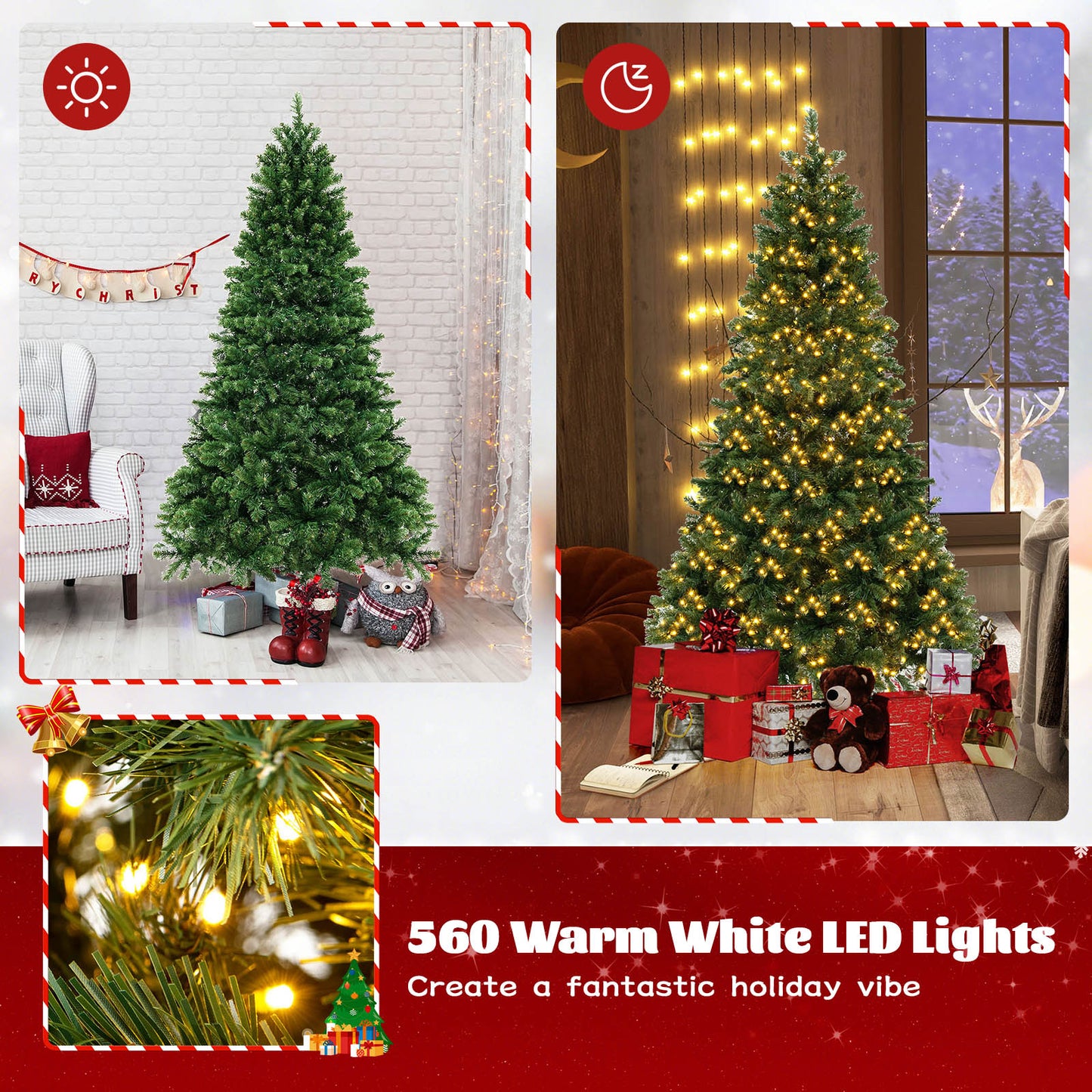 6/7/8 Feet Hinged Christmas Tree with PVC Branch Tips Warm White LED Lights-7 ft, Green Christmas Tree at Gallery Canada