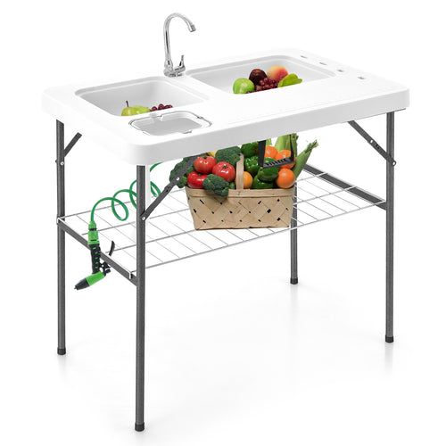 2-in-1 Folding Fish Cleaning Table, White