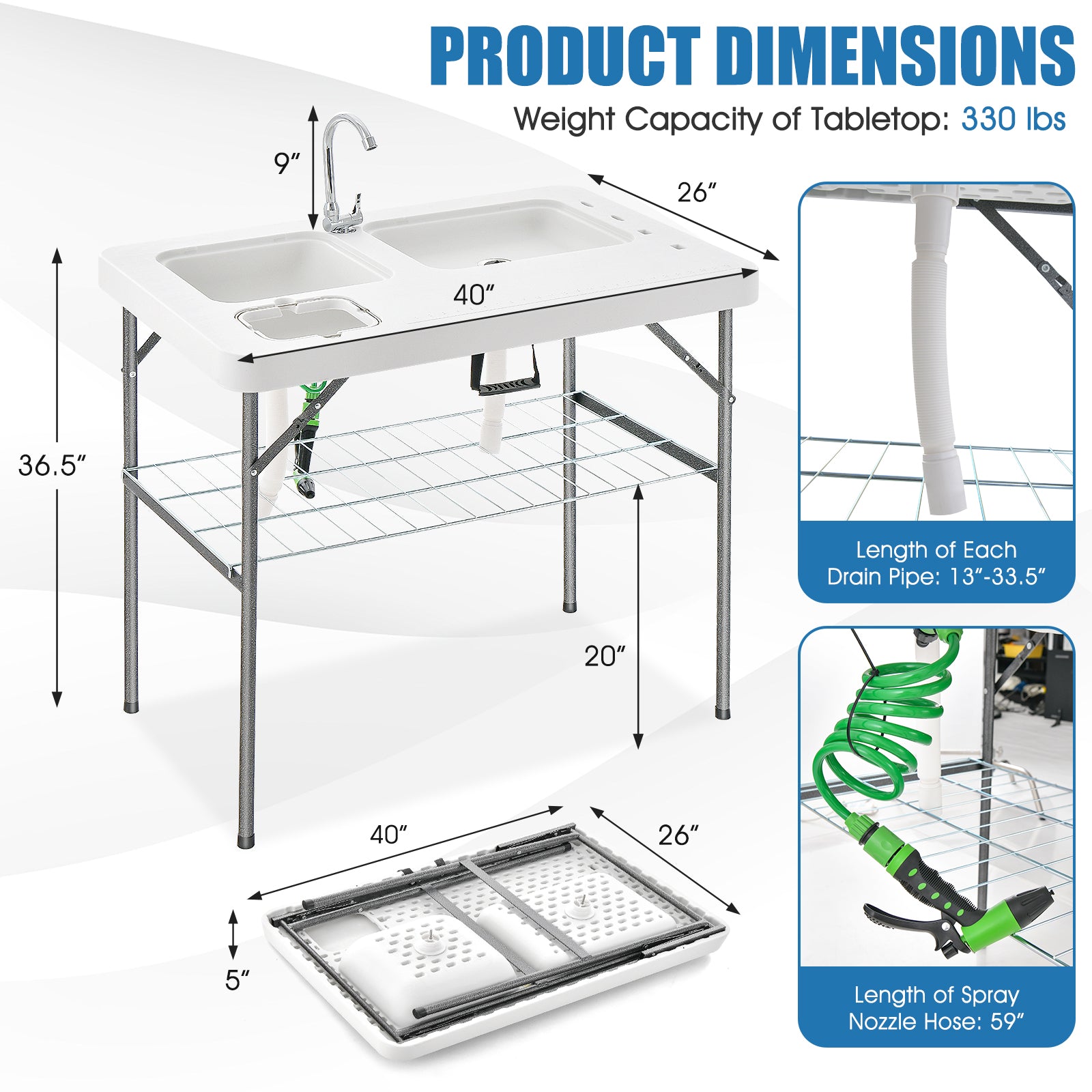 2-in-1 Folding Fish Cleaning Table, White Camping Furniture at Gallery Canada