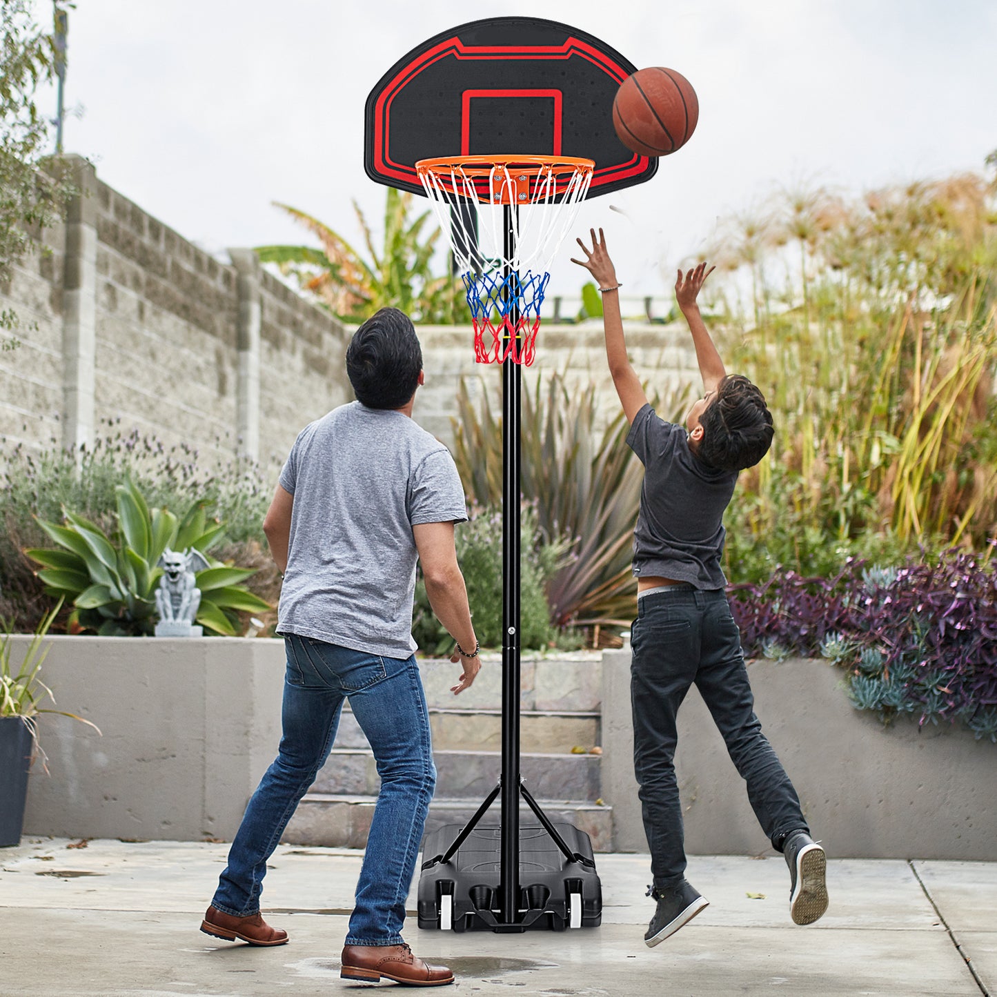 Adjustable Kids' Basketball Hoop Stand with Durable Net and Wheel, Black Sport Equipments at Gallery Canada