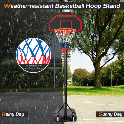 Adjustable Kids' Basketball Hoop Stand with Durable Net and Wheel, Black Sport Equipments at Gallery Canada