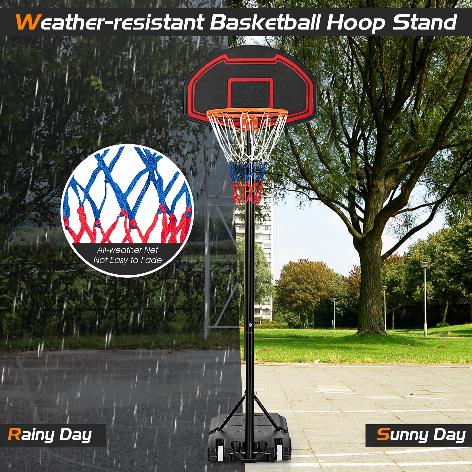 Adjustable Kids' Basketball Hoop Stand with Durable Net and Wheel, Black - Gallery Canada