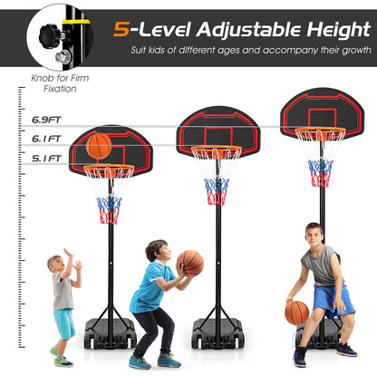 Adjustable Kids' Basketball Hoop Stand with Durable Net and Wheel, Black Sport Equipments at Gallery Canada