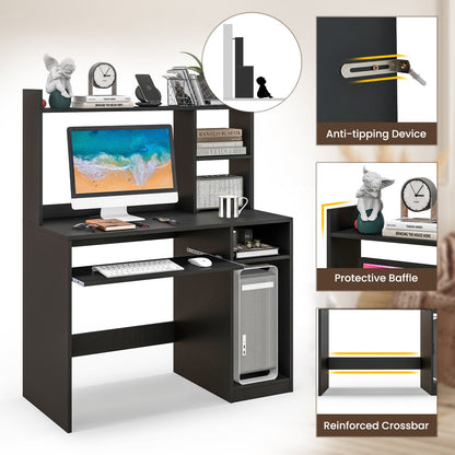 Home Office Computer Desk with Bookcase Keyboard Tray and CPU Stand, Black - Gallery Canada