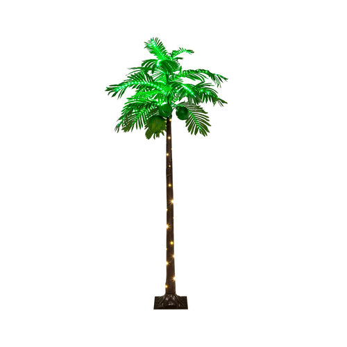 6 FT LED Lighted Artificial Palm Tree Hawaiian Style Tropical with Water Bag, Green