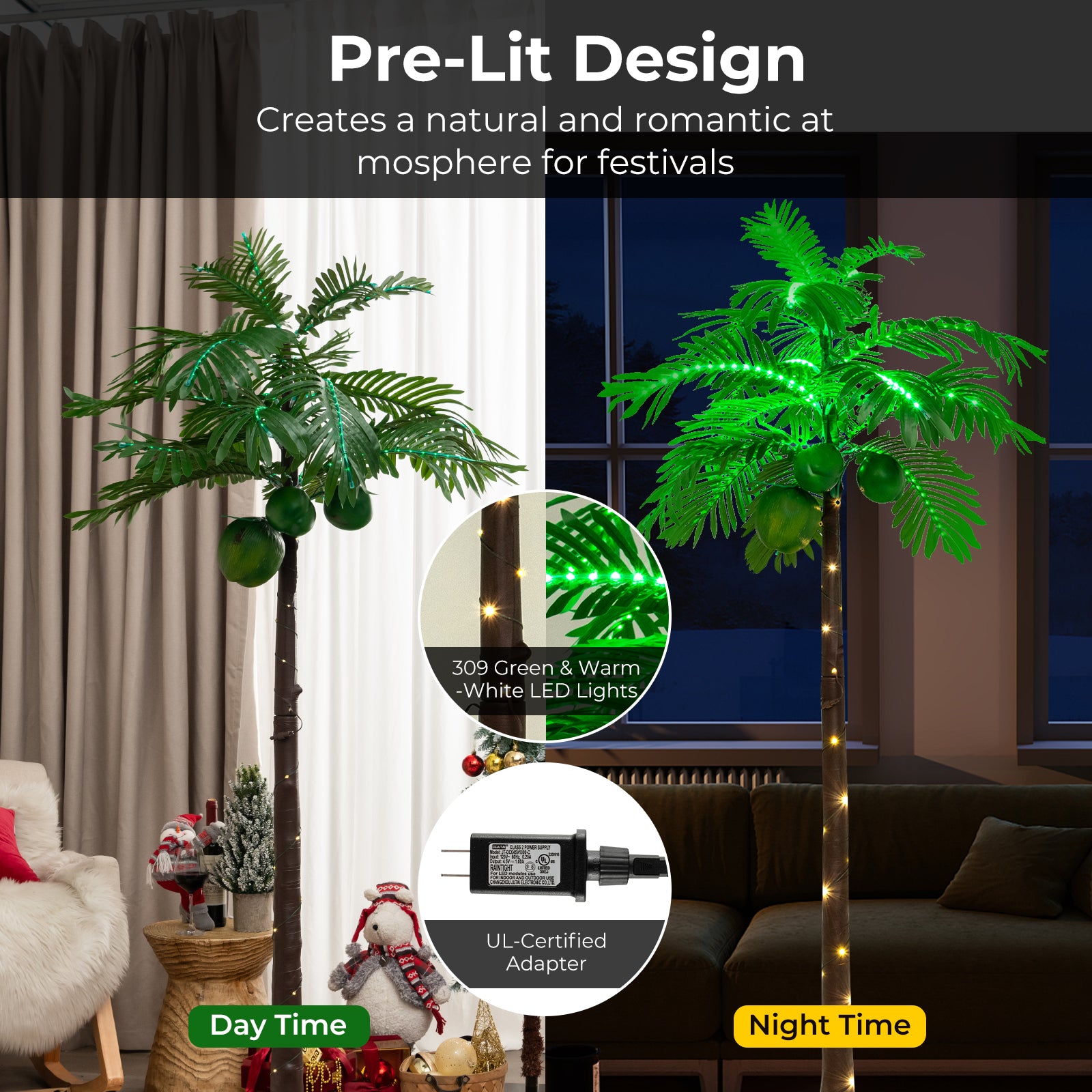 6 FT LED Lighted Artificial Palm Tree Hawaiian Style Tropical with Water Bag, Green Christmas Tree at Gallery Canada