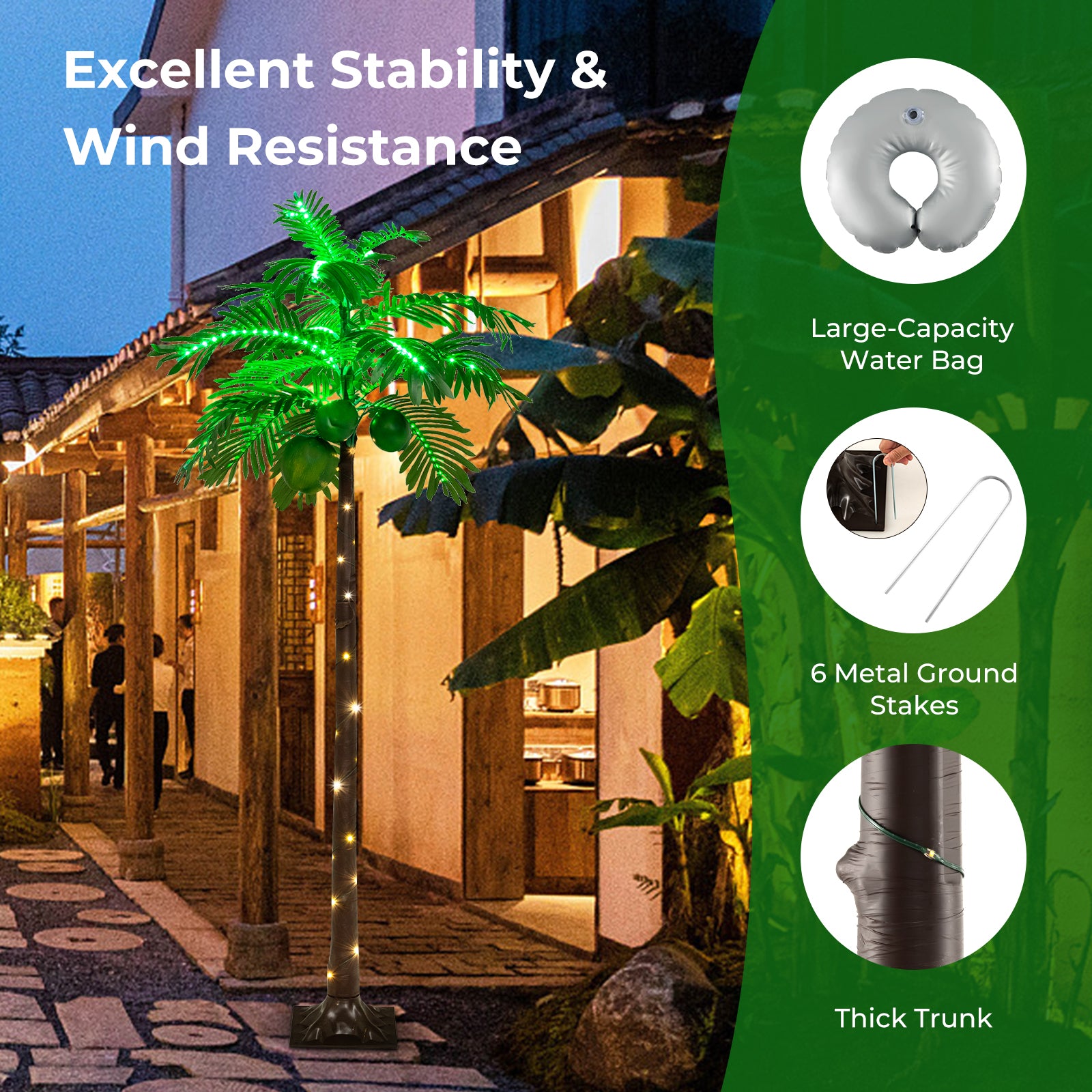 6 FT LED Lighted Artificial Palm Tree Hawaiian Style Tropical with Water Bag, Green Christmas Tree at Gallery Canada