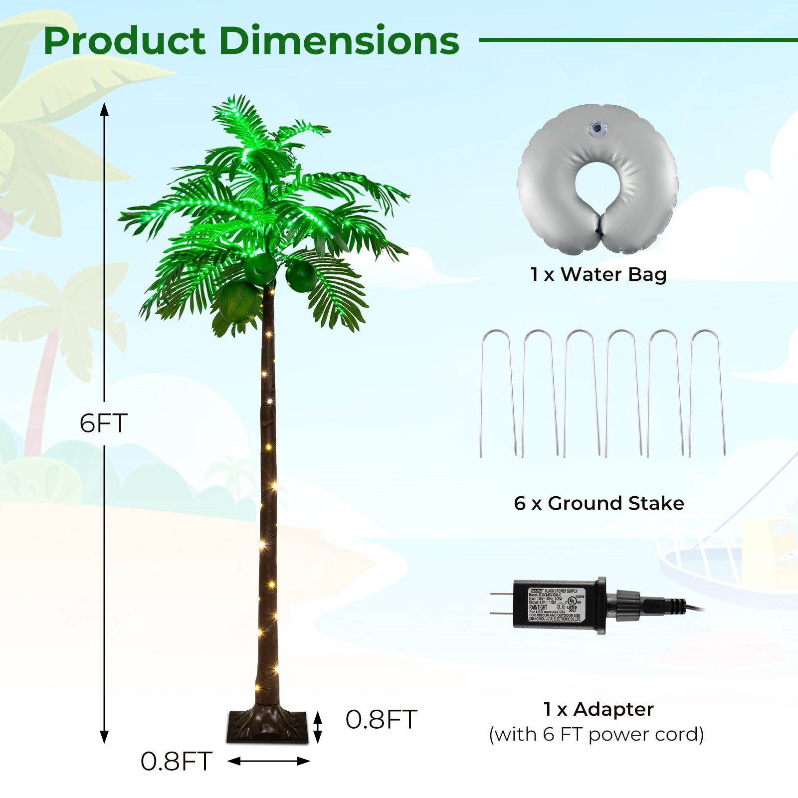 6 FT LED Lighted Artificial Palm Tree Hawaiian Style Tropical with Water Bag, Green Christmas Tree at Gallery Canada