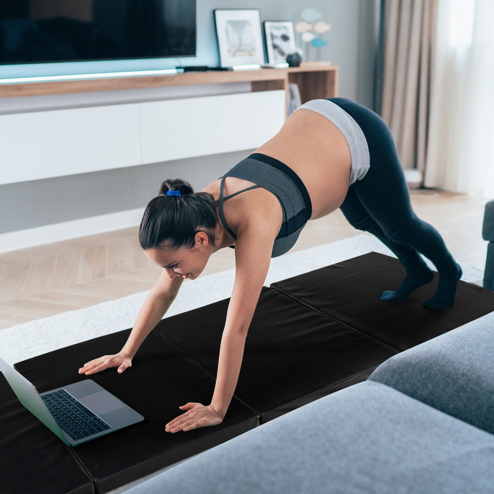 Folding Gymnastics Mat, With Carry Handles, Sweatproof PU Leather Cover, Black Yoga & Gym Mats at Gallery Canada