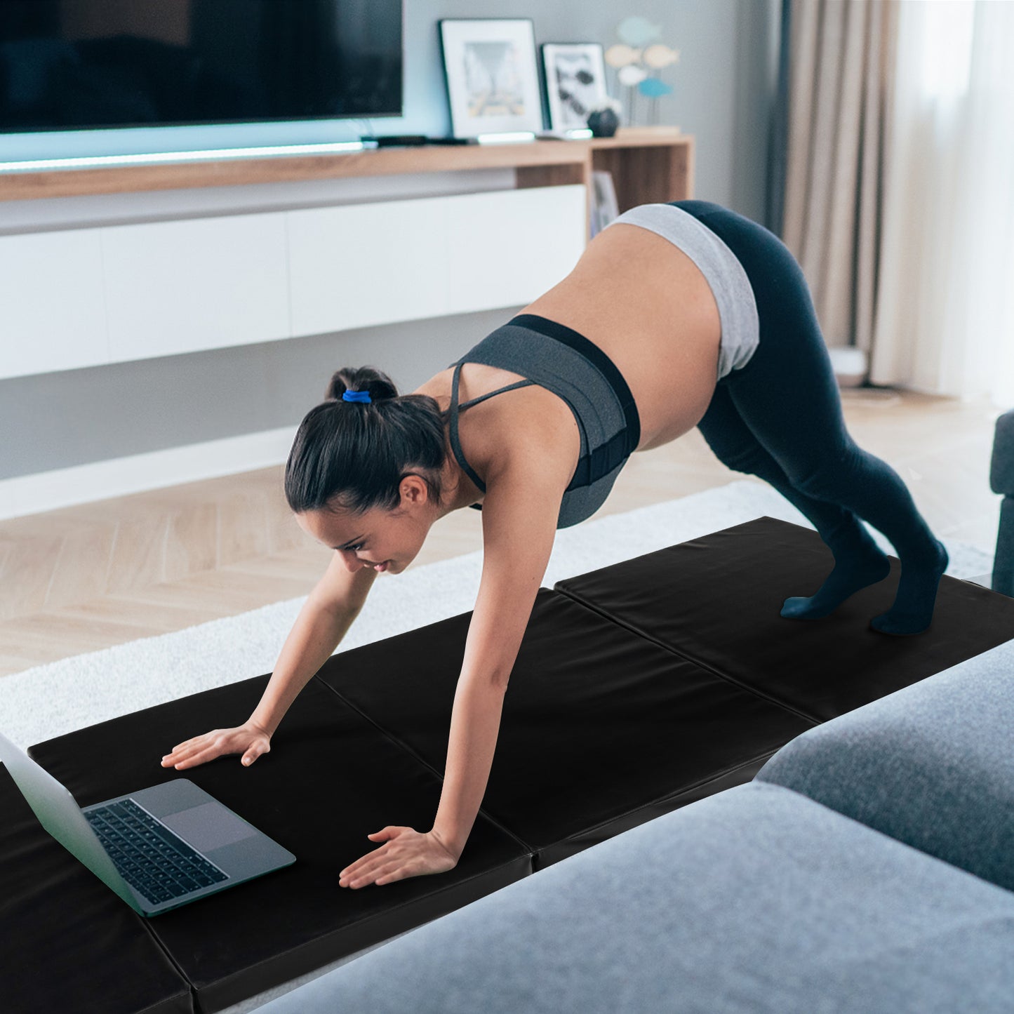 Folding Gymnastics Mat, With Carry Handles, Sweatproof PU Leather Cover, Black Yoga & Gym Mats at Gallery Canada