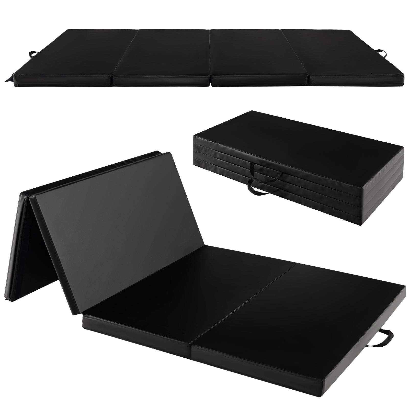 Folding Gymnastics Mat, With Carry Handles, Sweatproof PU Leather Cover, Black Yoga & Gym Mats Black at Gallery Canada
