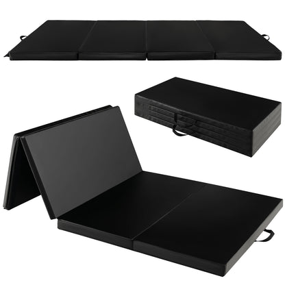 Folding Gymnastics Mat, With Carry Handles, Sweatproof PU Leather Cover, Black Yoga & Gym Mats Black at Gallery Canada