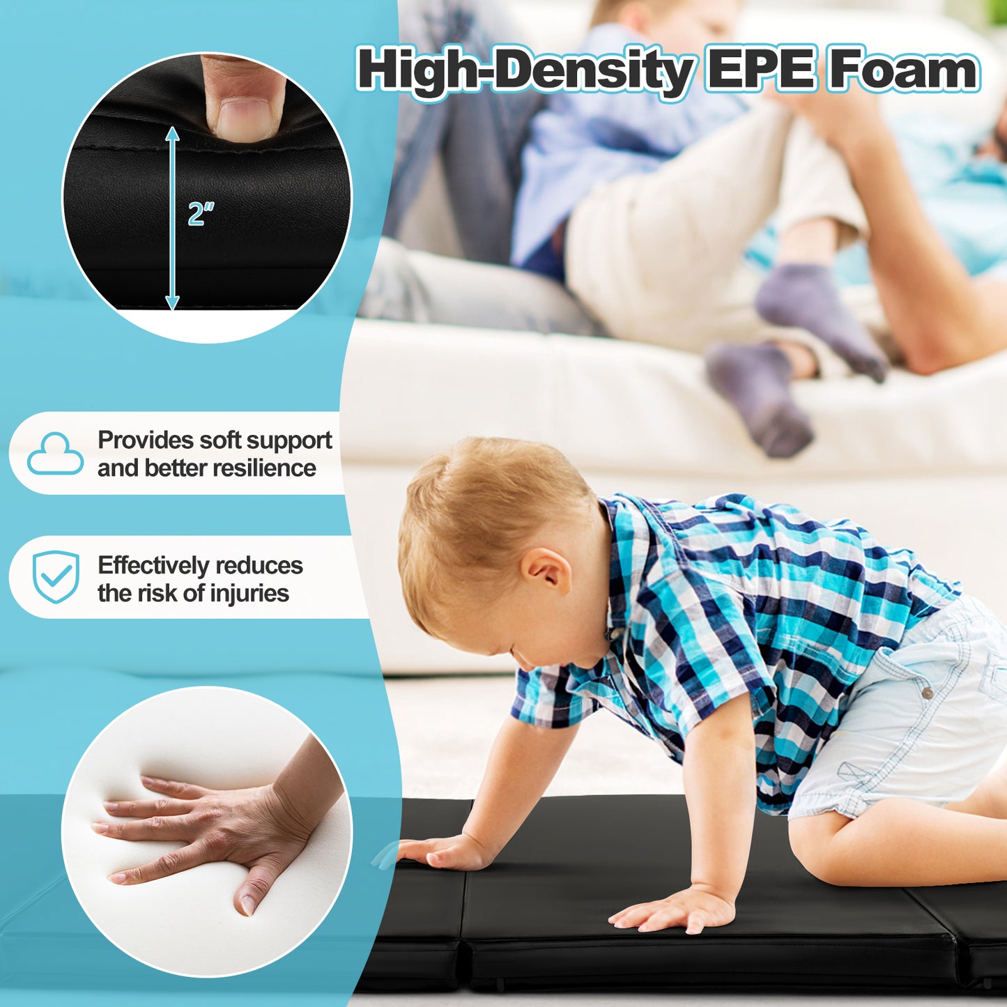 Folding Gymnastics Mat, With Carry Handles, Sweatproof PU Leather Cover, Black Yoga & Gym Mats at Gallery Canada