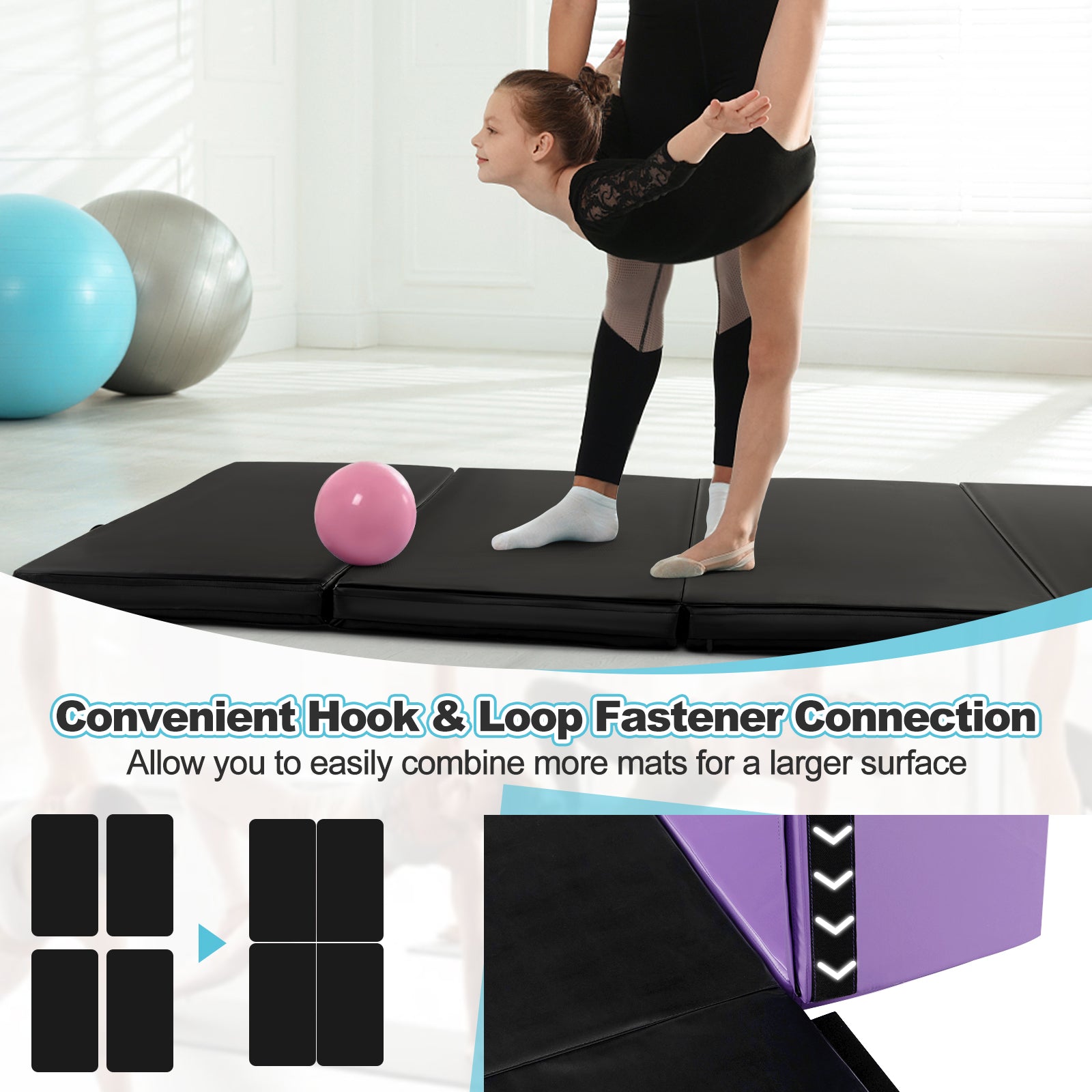 Folding Gymnastics Mat, With Carry Handles, Sweatproof PU Leather Cover, Black Yoga & Gym Mats at Gallery Canada