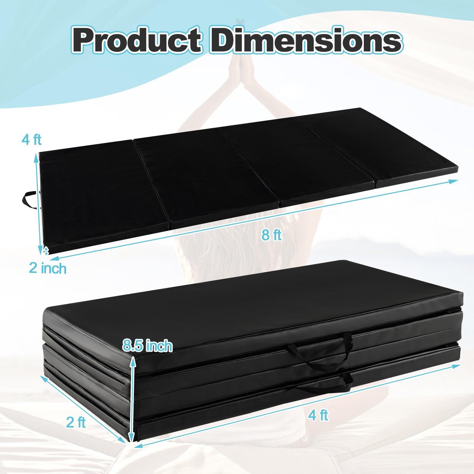Folding Gymnastics Mat, With Carry Handles, Sweatproof PU Leather Cover, Black Yoga & Gym Mats at Gallery Canada