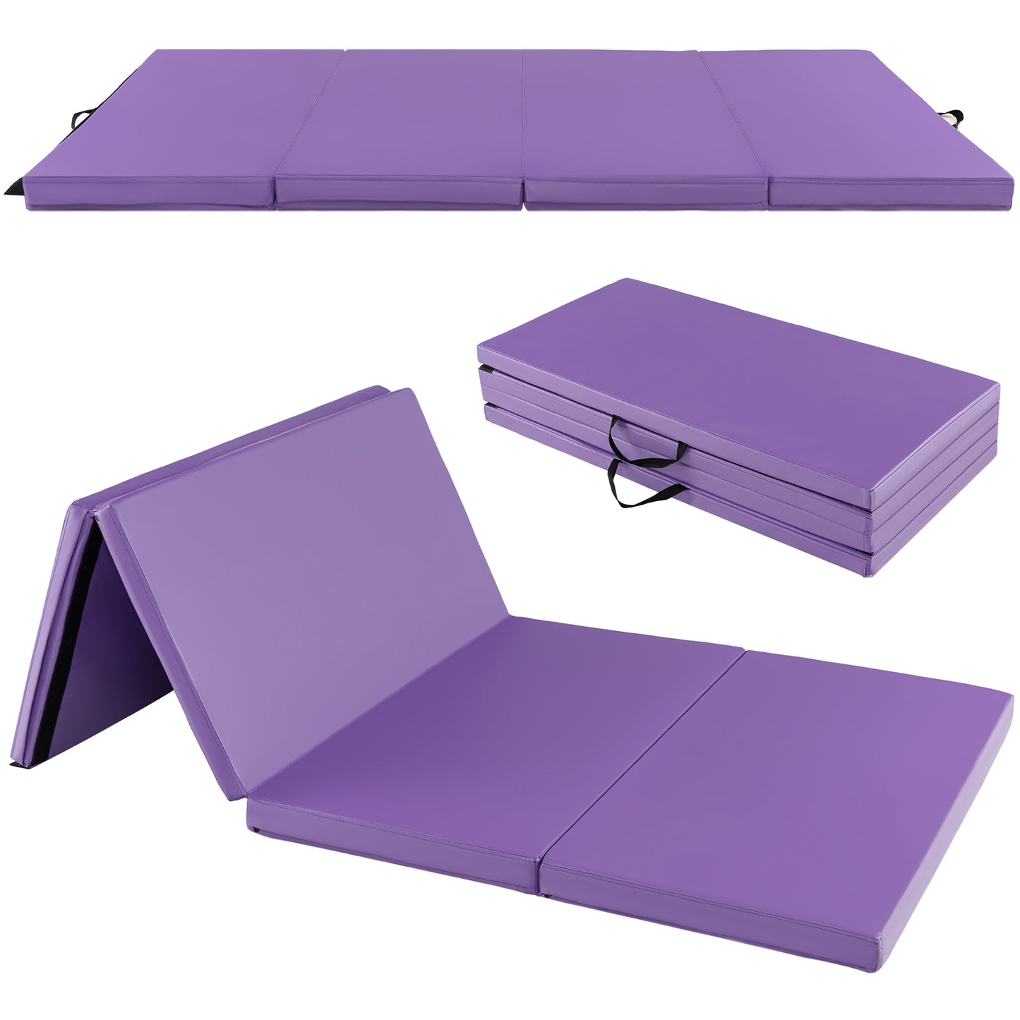Folding Gymnastics Mat with Carry Handles and Sweatproof Detachable PU Leather Cover, Purple Yoga & Gym Mats at Gallery Canada