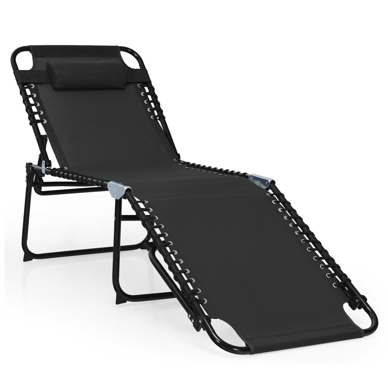 Foldable Recline Lounge Chair, Adjustable Backrest, Footrest, Black Outdoor Chaise Lounges Black at Gallery Canada