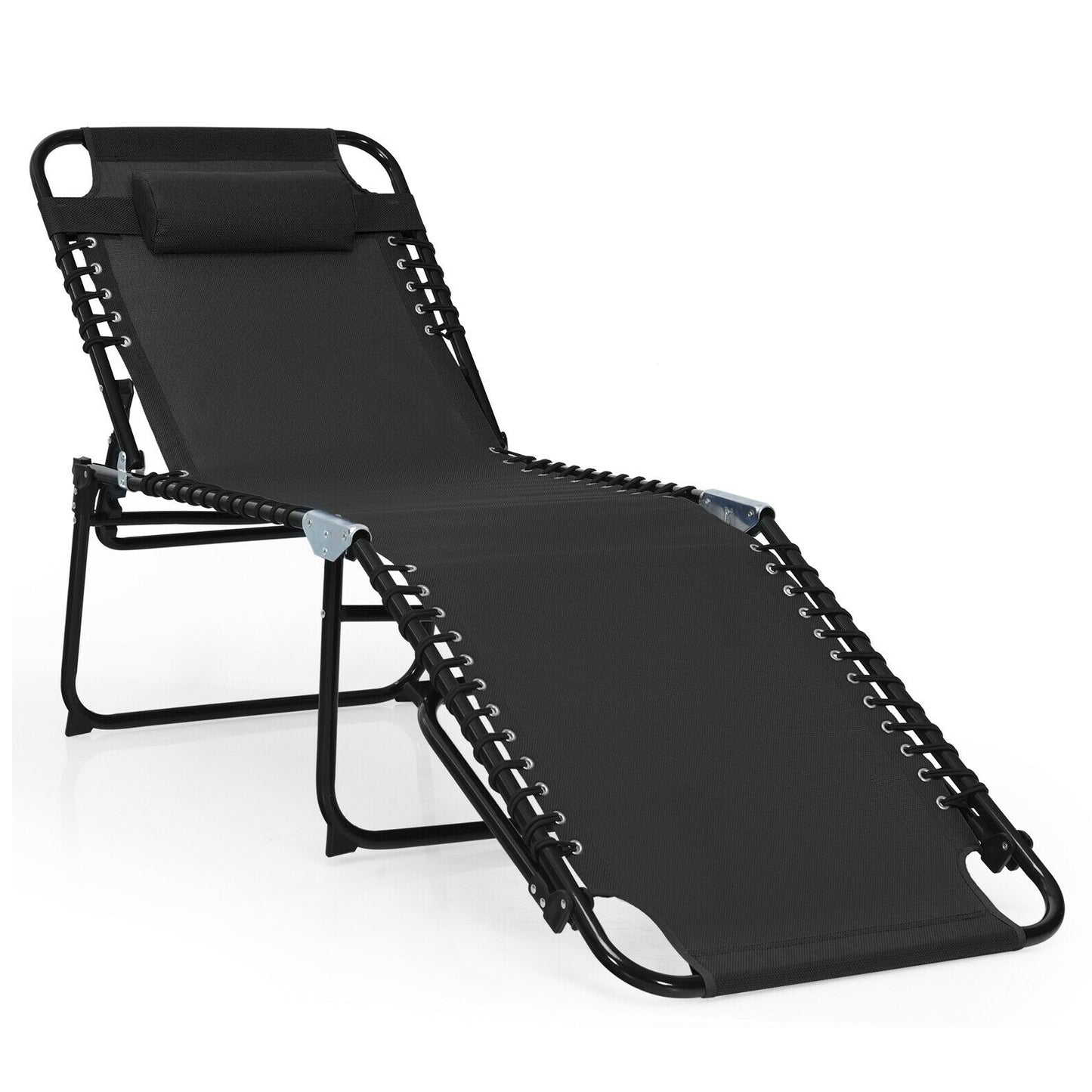 Foldable Recline Lounge Chair, Adjustable Backrest, Footrest, Black Outdoor Chaise Lounges Black at Gallery Canada