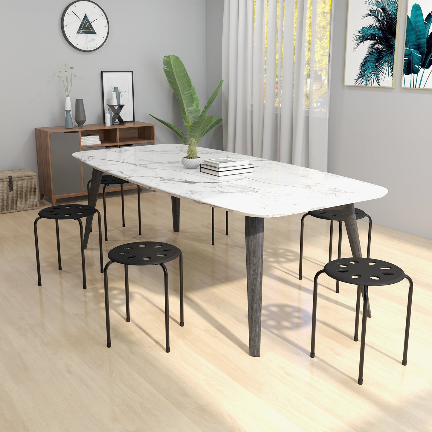 Set of 6 Portable Plastic Stack Stools , Black Dining Chairs at Gallery Canada