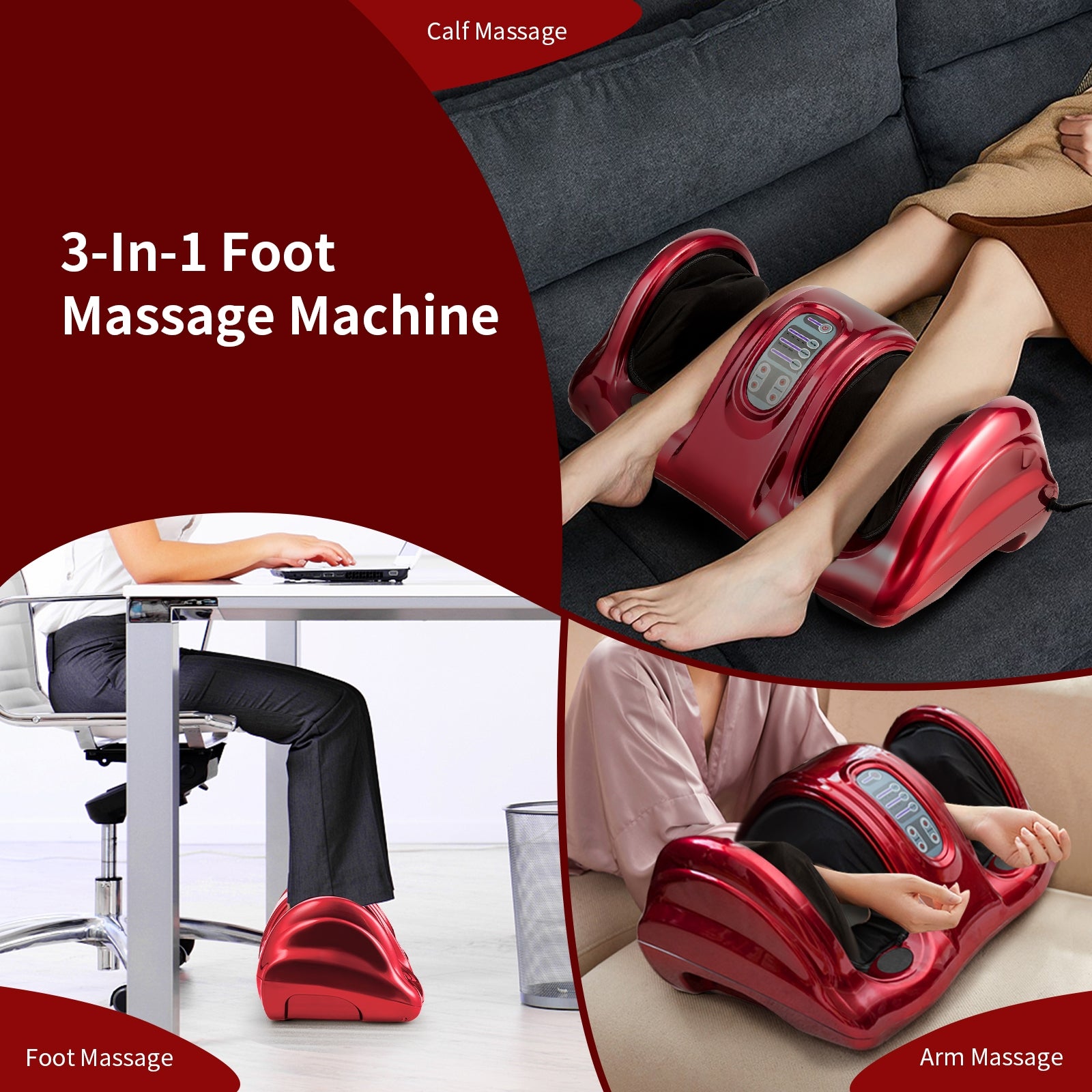 Therapeutic Shiatsu Foot Massager with High Intensity Rollers, Dark Red Foot Massager at Gallery Canada