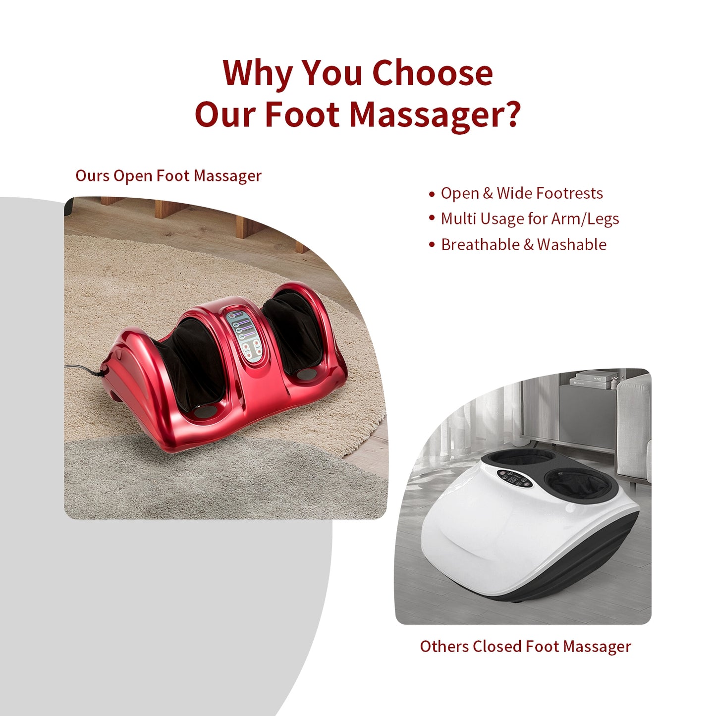 Therapeutic Shiatsu Foot Massager with High Intensity Rollers, Dark Red Foot Massager at Gallery Canada