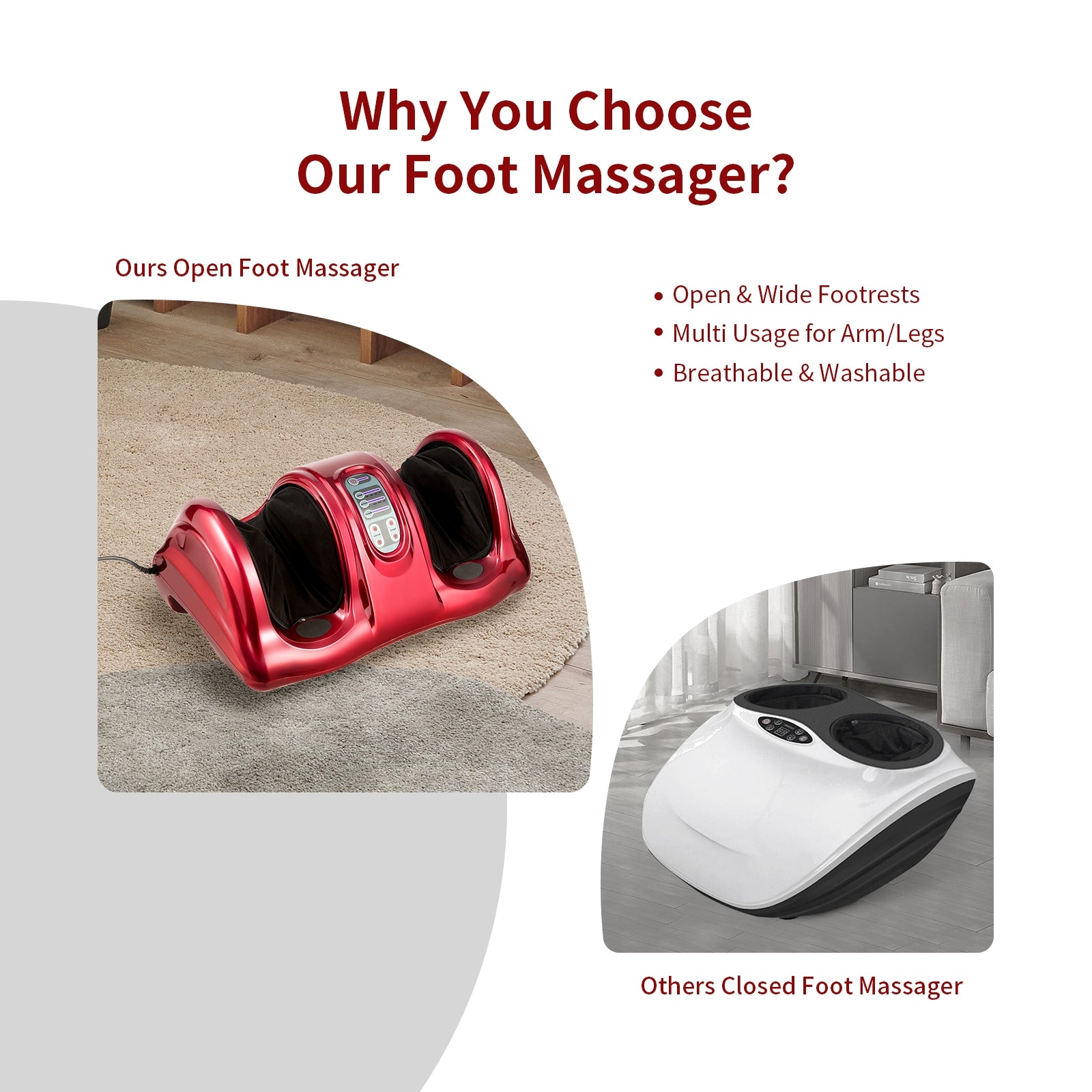 Therapeutic Shiatsu Foot Massager with High Intensity Rollers, Dark Red Foot Massager at Gallery Canada