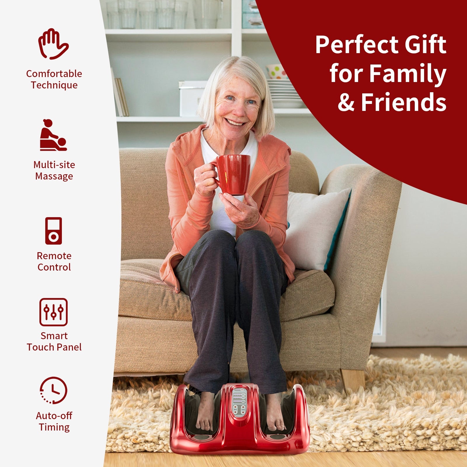 Therapeutic Shiatsu Foot Massager with High Intensity Rollers, Dark Red Foot Massager at Gallery Canada