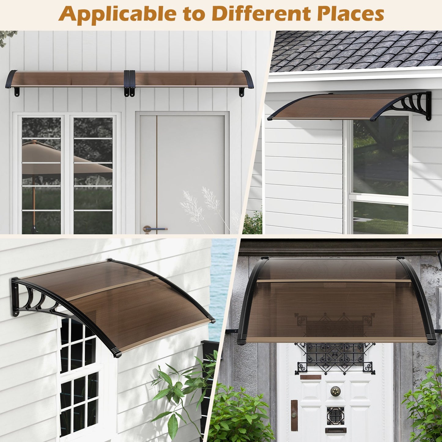 Outdoor Front Door Patio Overhang Awning for Sunlight Rain Snow Wind Protection-48 x 40 Inch, Brown