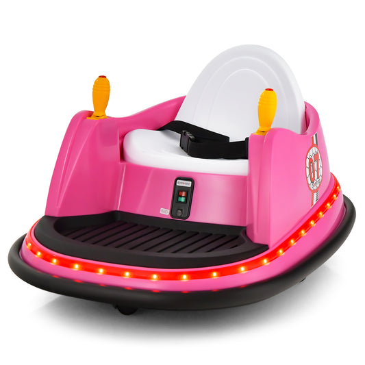 12V Electric Kids Ride On Bumper Car, Flashing Lights, Pink