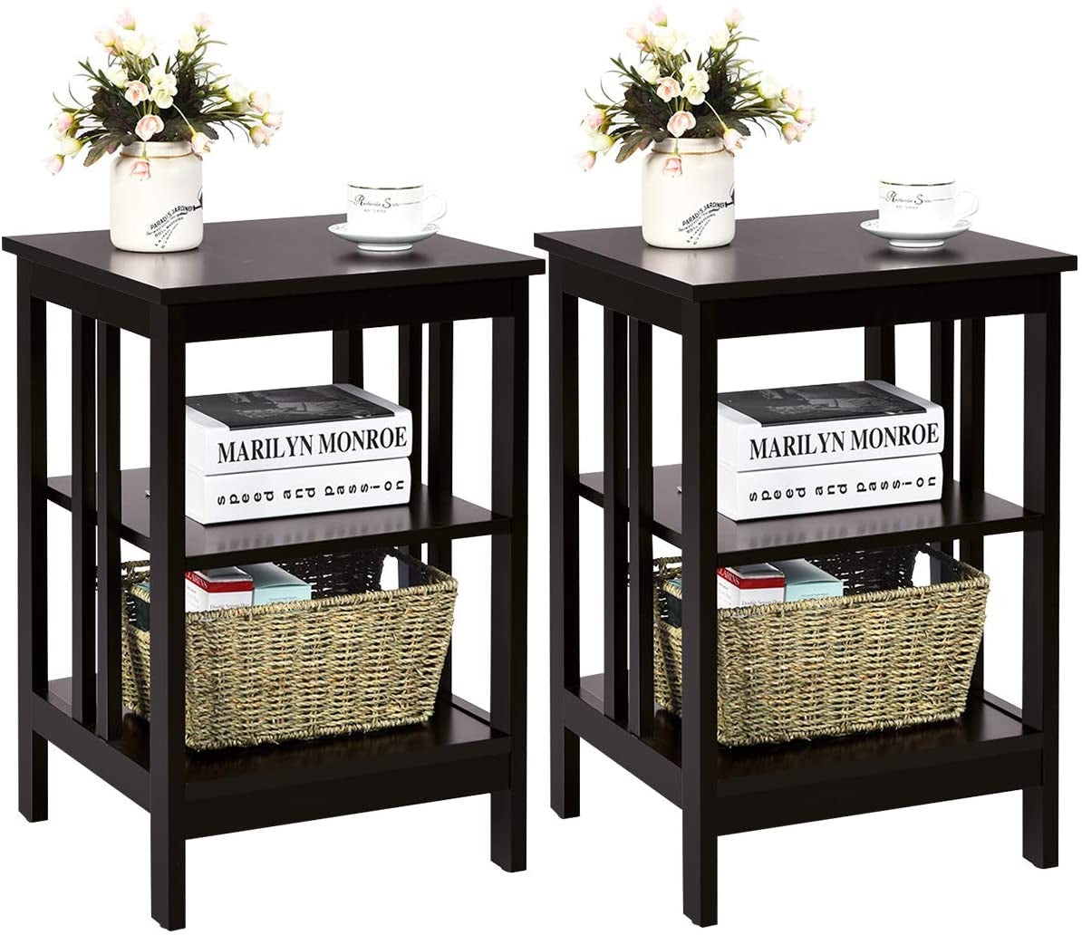 Set of 2 Multifunctional 3-Tier Nightstand Sofa Side Table, Dark Brown Nightstands at Gallery Canada
