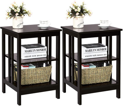 Set of 2 Multifunctional 3-Tier Nightstand Sofa Side Table, Dark Brown Nightstands at Gallery Canada