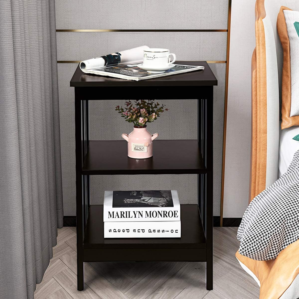 Set of 2 Multifunctional 3-Tier Nightstand Sofa Side Table, Dark Brown Nightstands at Gallery Canada