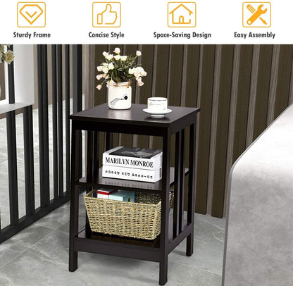 Set of 2 Multifunctional 3-Tier Nightstand Sofa Side Table, Dark Brown Nightstands at Gallery Canada