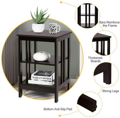 Set of 2 Multifunctional 3-Tier Nightstand Sofa Side Table, Dark Brown Nightstands at Gallery Canada