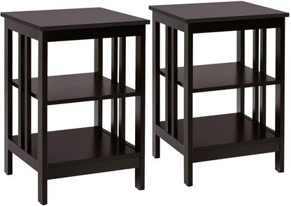 Set of 2 Multifunctional 3-Tier Nightstand Sofa Side Table, Dark Brown Nightstands Dark Brown at Gallery Canada