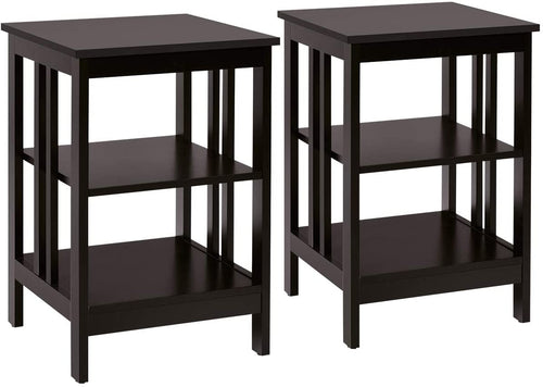 Set of 2 Multifunctional 3-Tier Nightstand Sofa Side Table, Dark Brown