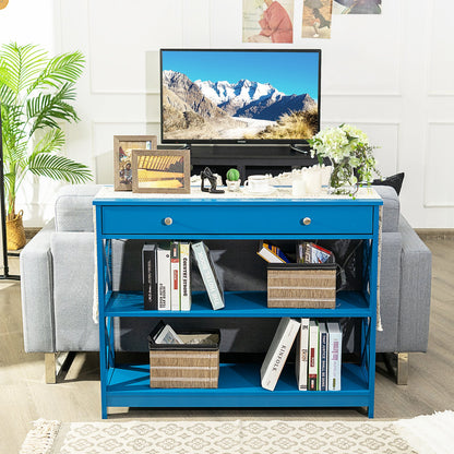 Console Table 3-Tier with Drawer and Storage Shelves, Blue - Gallery Canada