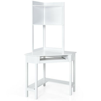 Corner Computer Desk With Hutch, Storage Shelves, White