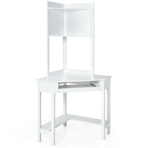 Corner Computer Desk With Hutch, Storage Shelves, White