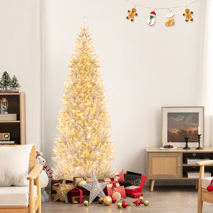 6/7 FT Pre-Lit Artificial Silver Tinsel Xmas Tree with 790 Branch Tips and 300 LED Lights-7 ft, Silver Christmas Tree at Gallery Canada