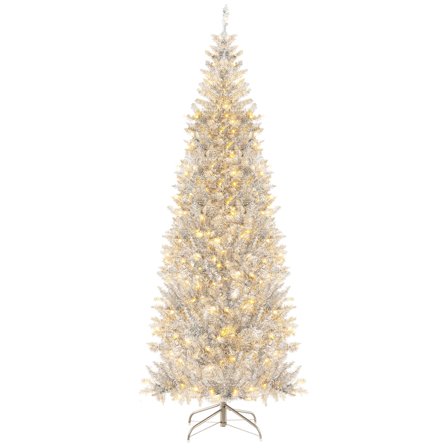 6/7 FT Pre-Lit Artificial Silver Tinsel Xmas Tree with 790 Branch Tips and 300 LED Lights-7 ft, Silver Christmas Tree at Gallery Canada