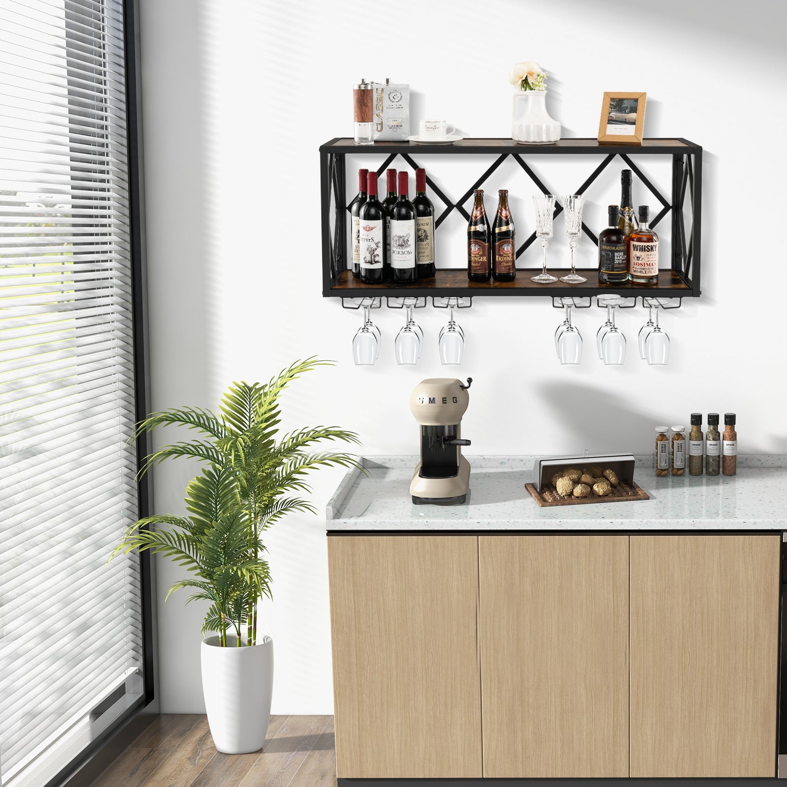 Wall Mounted Wine Rack for 39 Bottles and 12 Glasses, Black Wine Racks at Gallery Canada