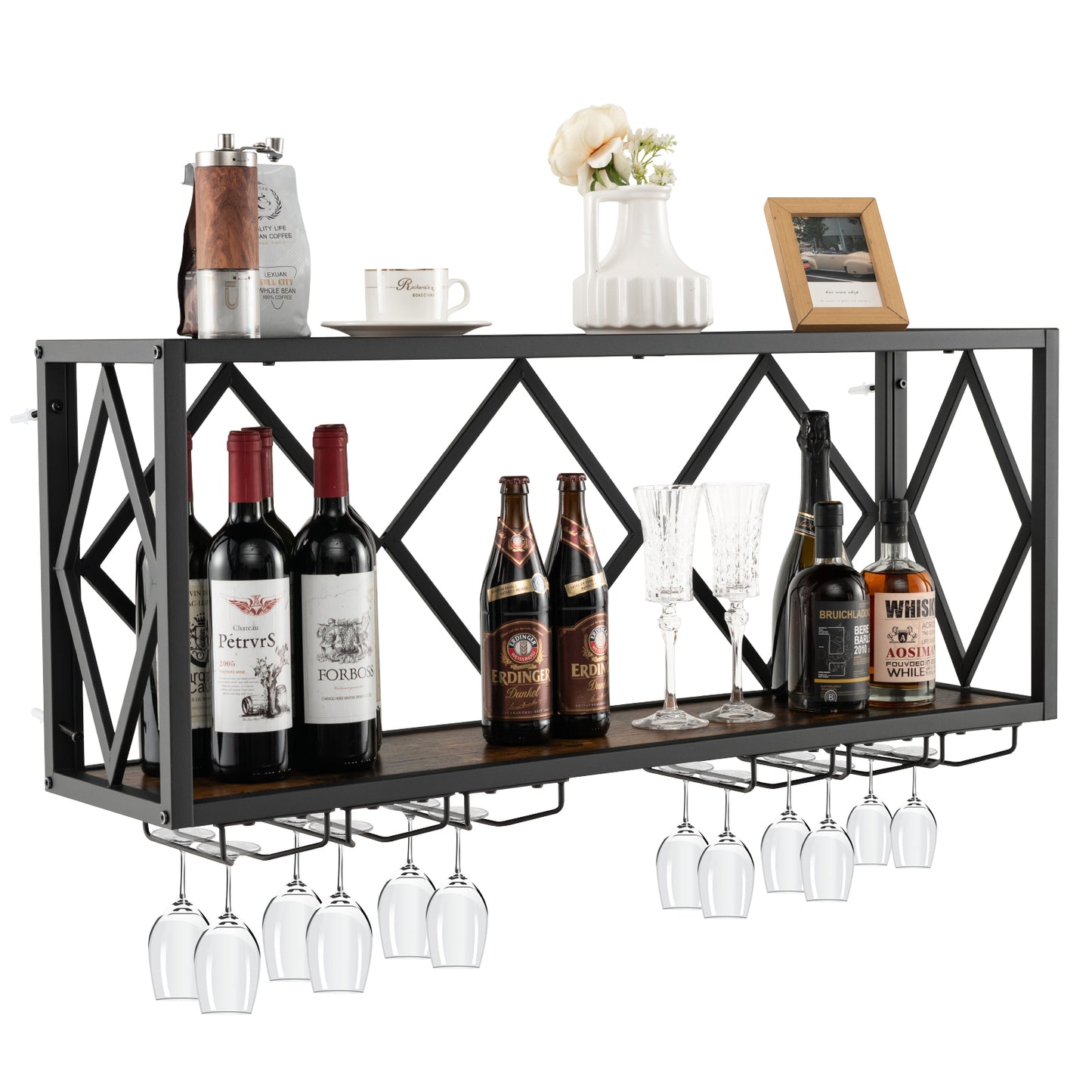 Wall Mounted Wine Rack for 39 Bottles and 12 Glasses, Black Wine Racks at Gallery Canada