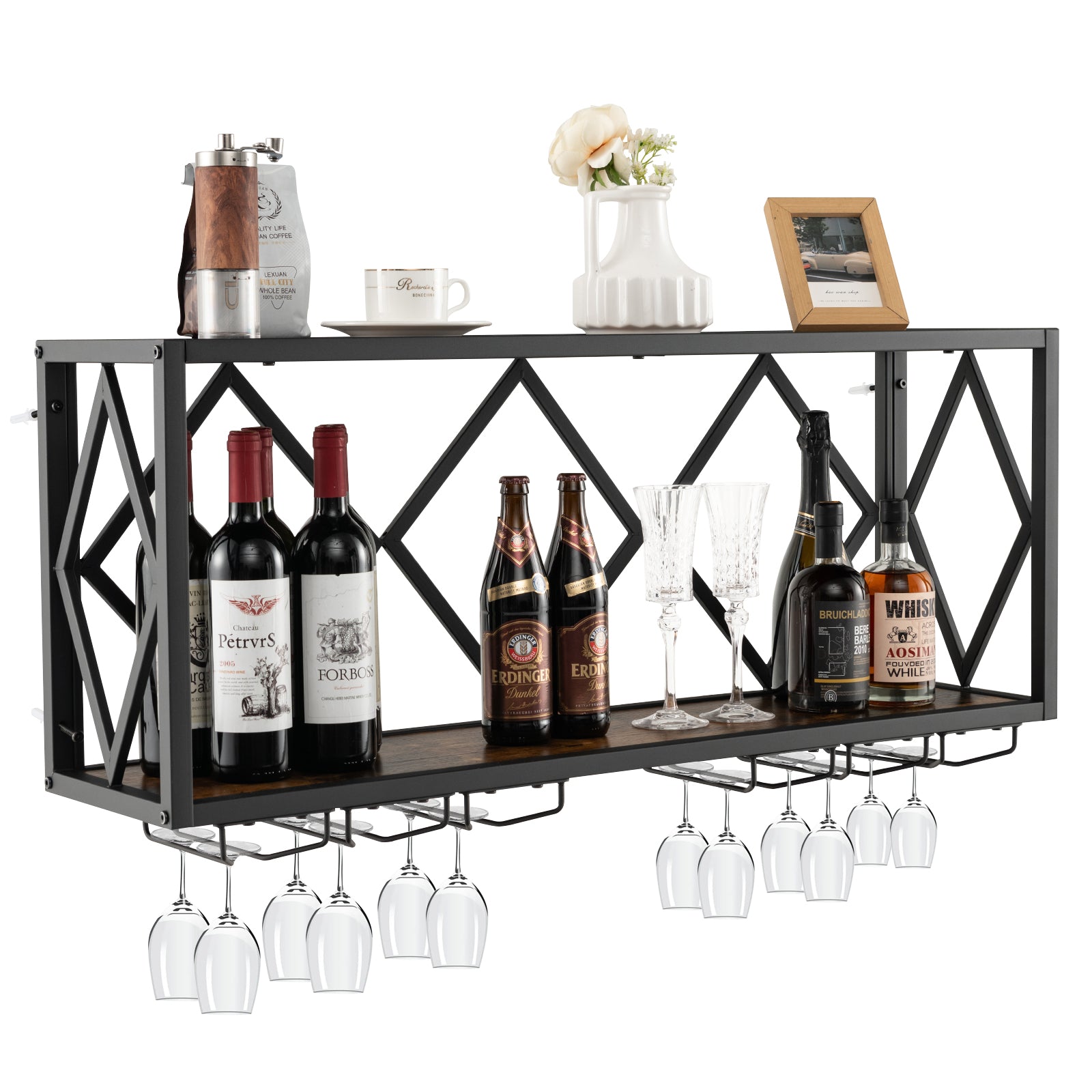 Wall Mounted Wine Rack, 39 Bottles, 12 Glasses, Black Wine Racks Black at Gallery Canada