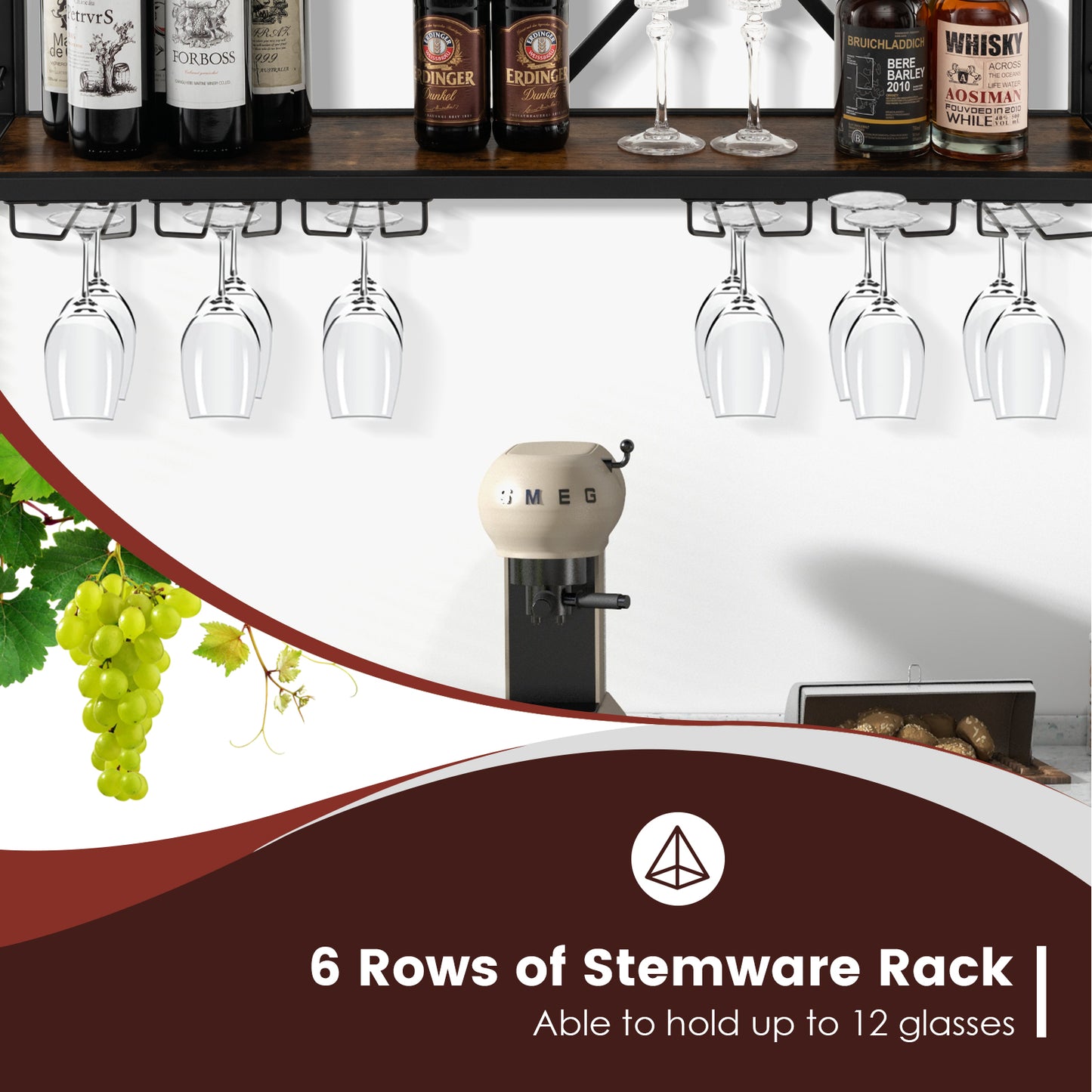 Wall Mounted Wine Rack for 39 Bottles and 12 Glasses, Black Wine Racks at Gallery Canada