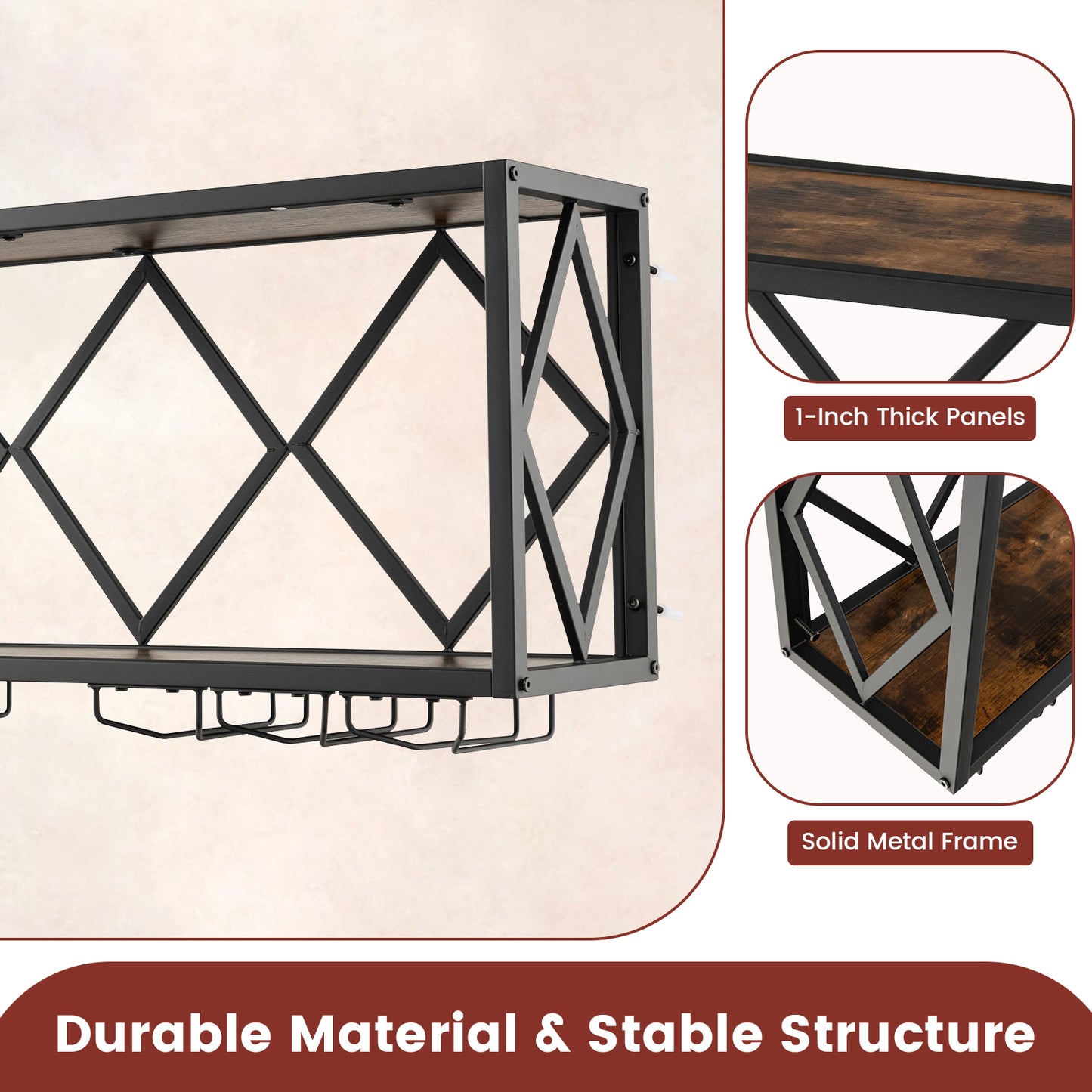 Wall Mounted Wine Rack for 39 Bottles and 12 Glasses, Black Wine Racks at Gallery Canada