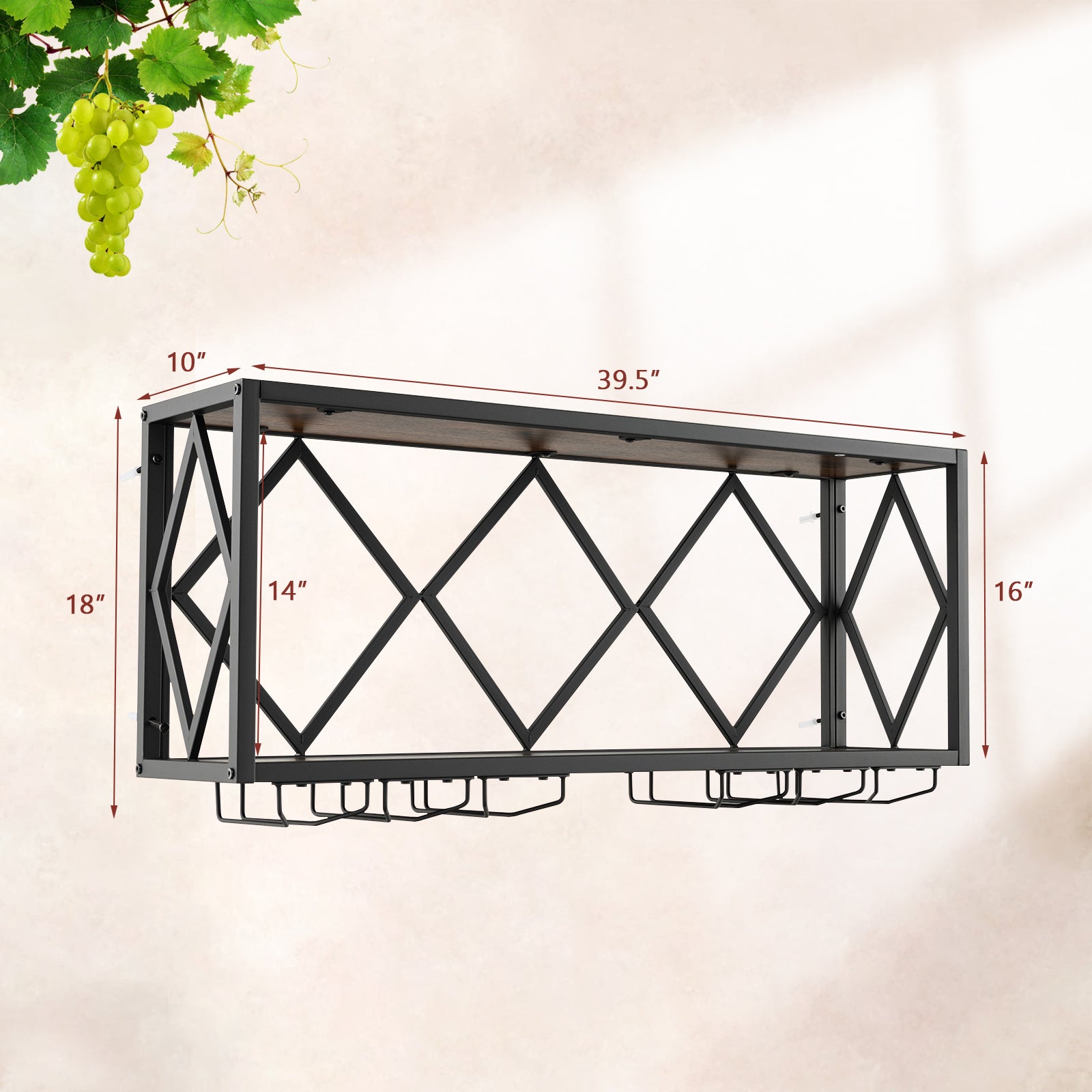 Wall Mounted Wine Rack for 39 Bottles and 12 Glasses, Black Wine Racks at Gallery Canada