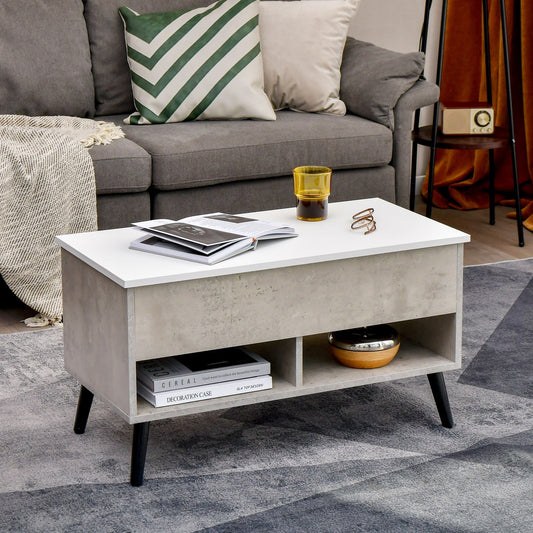 31.5 Inch Lift Top Coffee Table with Hidden Compartment and 2 Storage Shelves, Gray - Gallery Canada